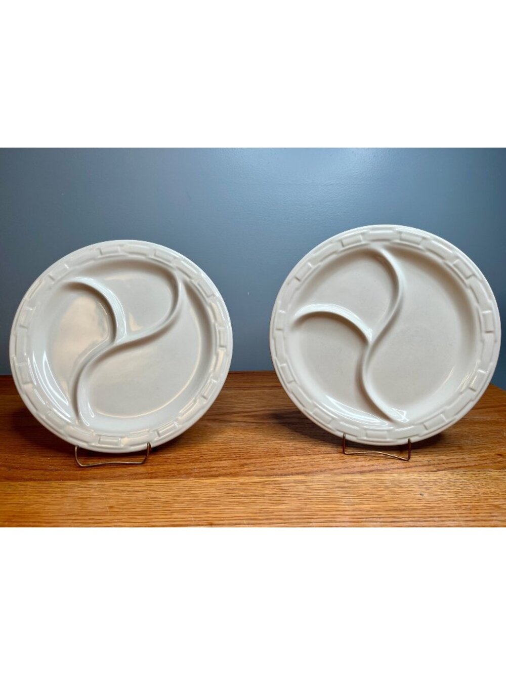 Set of 2 Longaberger Ivory Woven Traditions Divided Plates